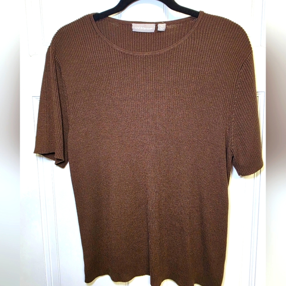 Croft & Barrow Short Sleeve Ribbed Knit Shirt Top- Size XL Brown